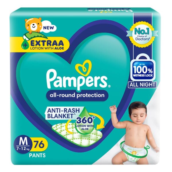 Pampers All round Protection Pants, Medium size baby diapers (M) 152 Count, Lotion with Aloe Vera